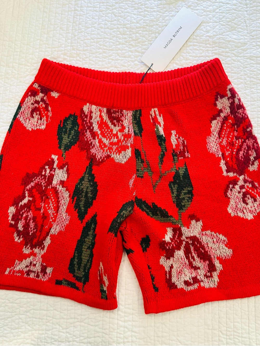 Magda Butrym Red Rose Knit Shorts
